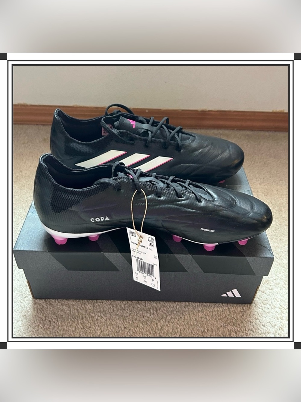 Adidas Copa Pure.2 FG Leather Soccer Cleats Black/Pink Sz 10 Blokecore Sporty